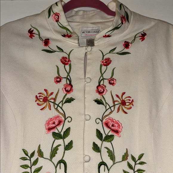 White and Pink Floral Vintage Embroidered Spring Trench Coat - Picture 9 of 9